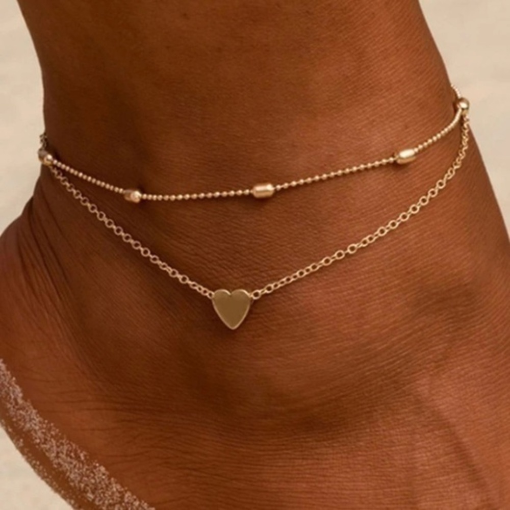 Layered Gold Heart Anklet delicate dainty minimalist